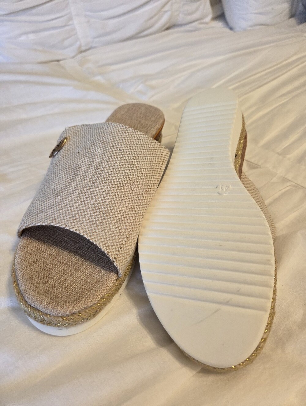 Unlisted Beige Textured Slide Wedge Mules - Picture 6 of 6